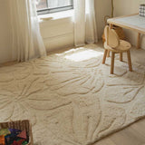 Floral Field Washable Wool Area Rug in Cream