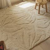 Floral Field Washable Wool Area Rug in Cream