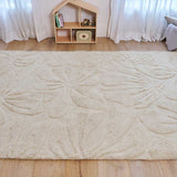 Floral Field Washable Wool Area Rug in Cream