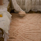 Floral Field Washable Wool Area Rug in Pink