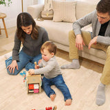 Zoomed-in view of Nest 3 rug featuring abstract neutral tones, crafted with non-toxic and washable materials.