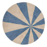Washable wool children's rug featuring a calming blue pinwheel pattern, perfect for playful yet serene spaces.