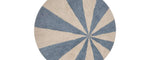 Washable wool children's rug featuring a calming blue pinwheel pattern, perfect for playful yet serene spaces.