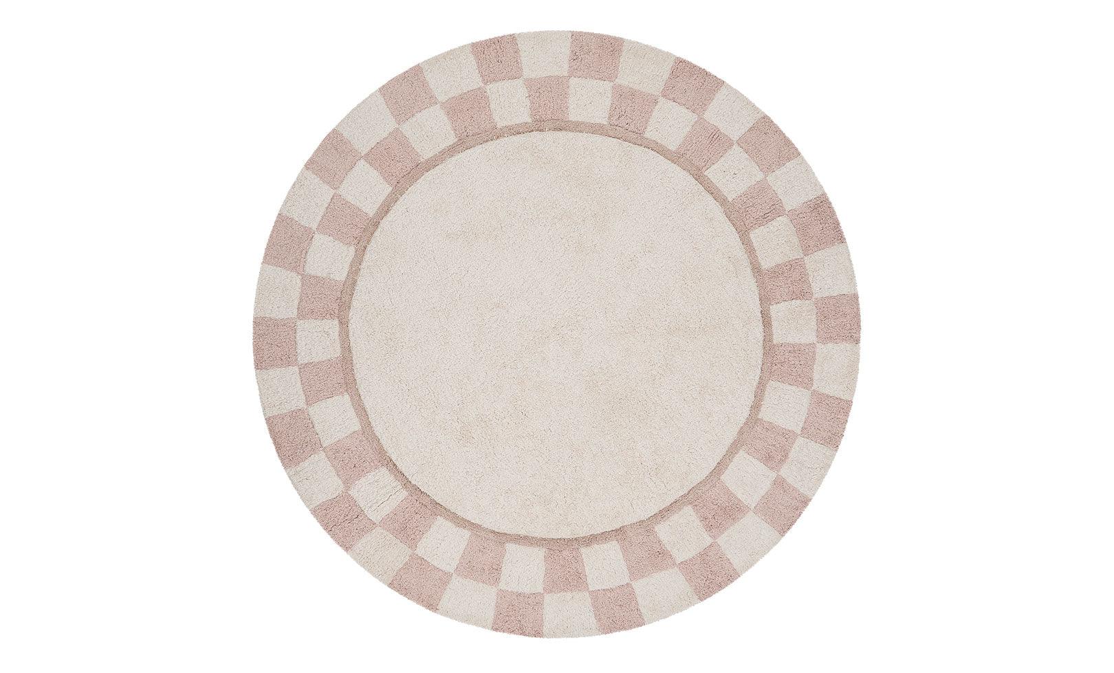 Small image of an organic, washable children's nursery rug with a neutral checker pattern.