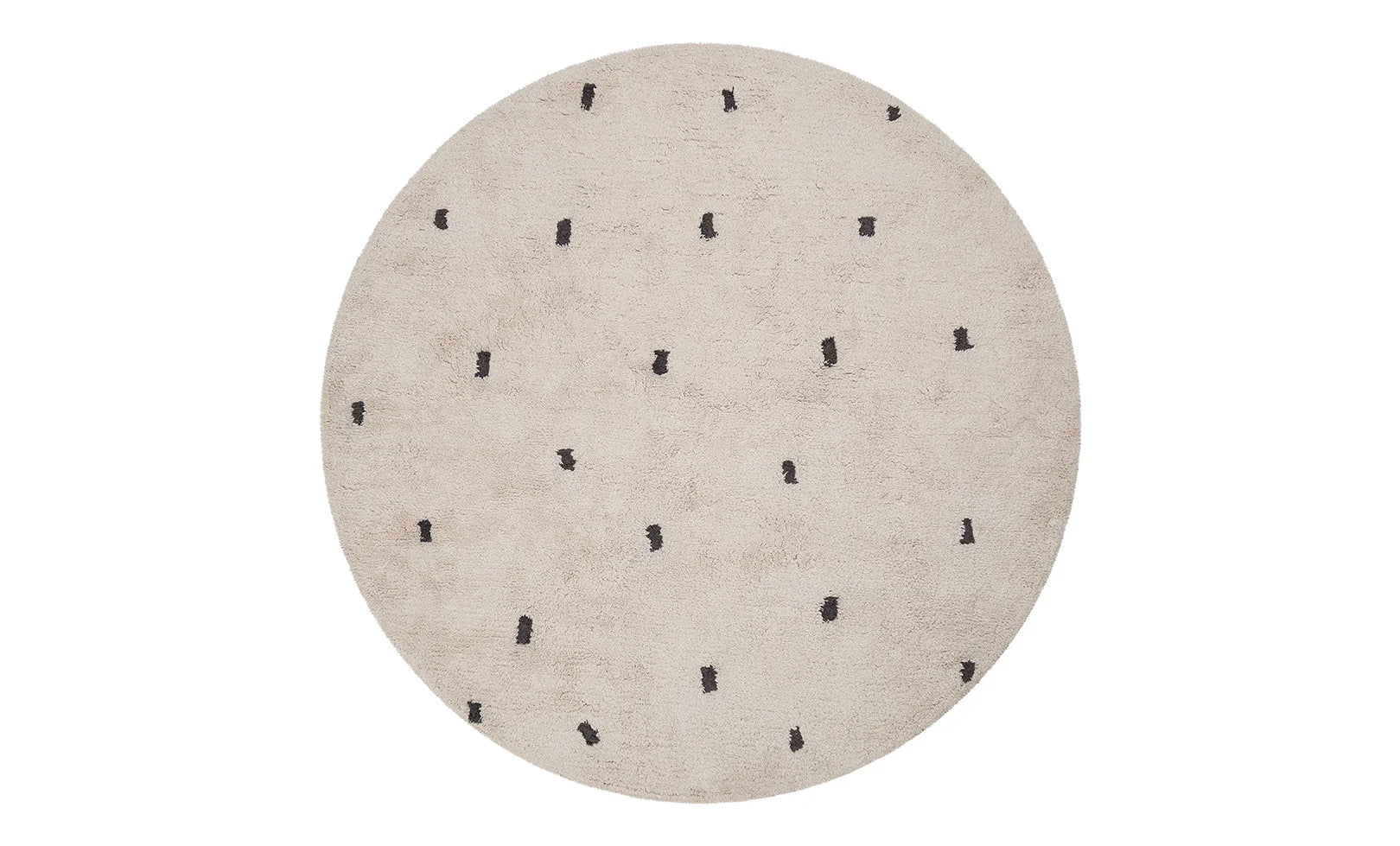 Full view of Dotted Black 2 children's rug with a modern dotted design, certified organic and machine washable.