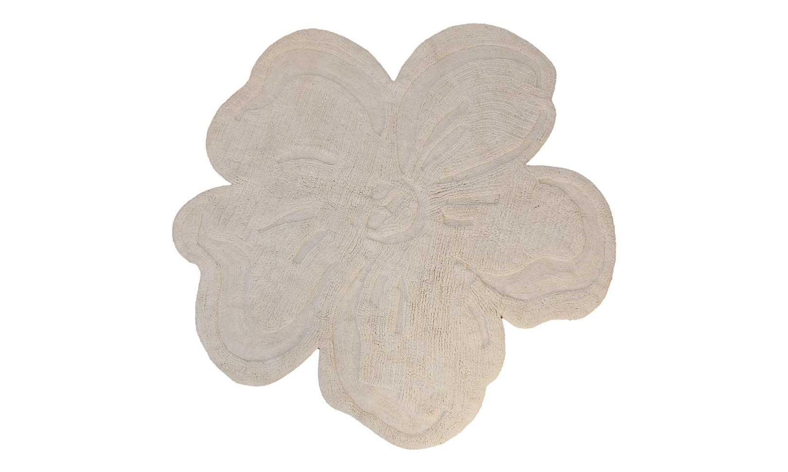 Compact washable wool rug for nurseries, featuring soft floral patterns in gentle hues.
