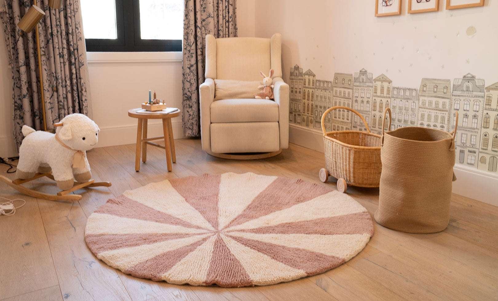 Pink Pinwheel 5 Washable Wool Children's Rug